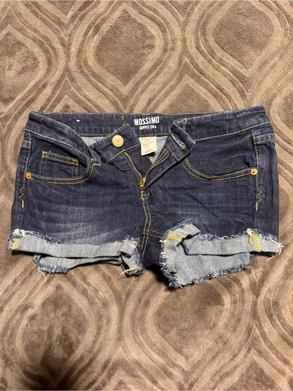 Mossimo Supply Co. Dark Blue Frayed Denim Roll-Cuff Shorts